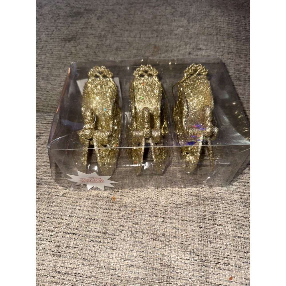NWT Christmas Gold Sleigh Ornaments Set of 3